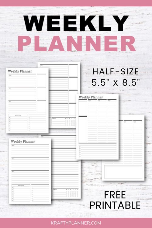 Free Printable Half-Size Weekly Planner — Krafty Planner