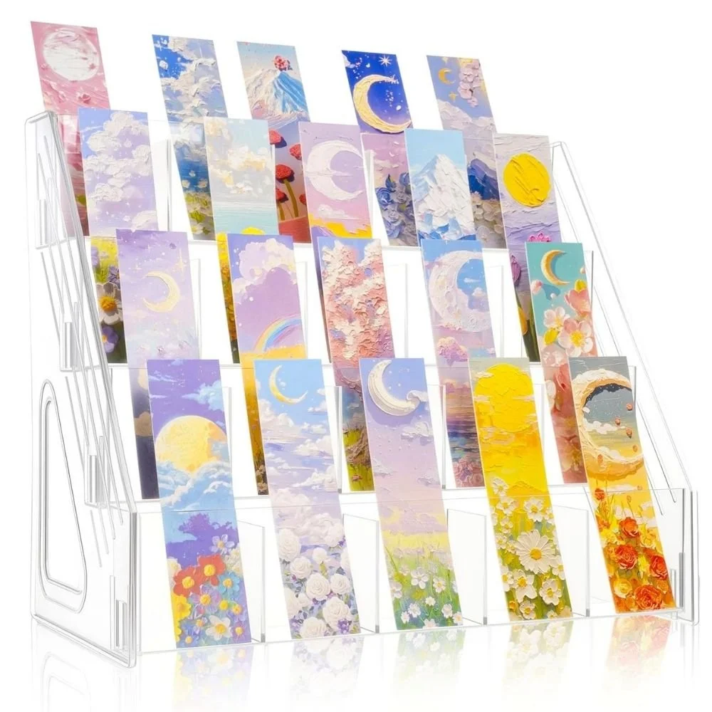 Acrylic Bookmark Display Stand with Divided Pockets