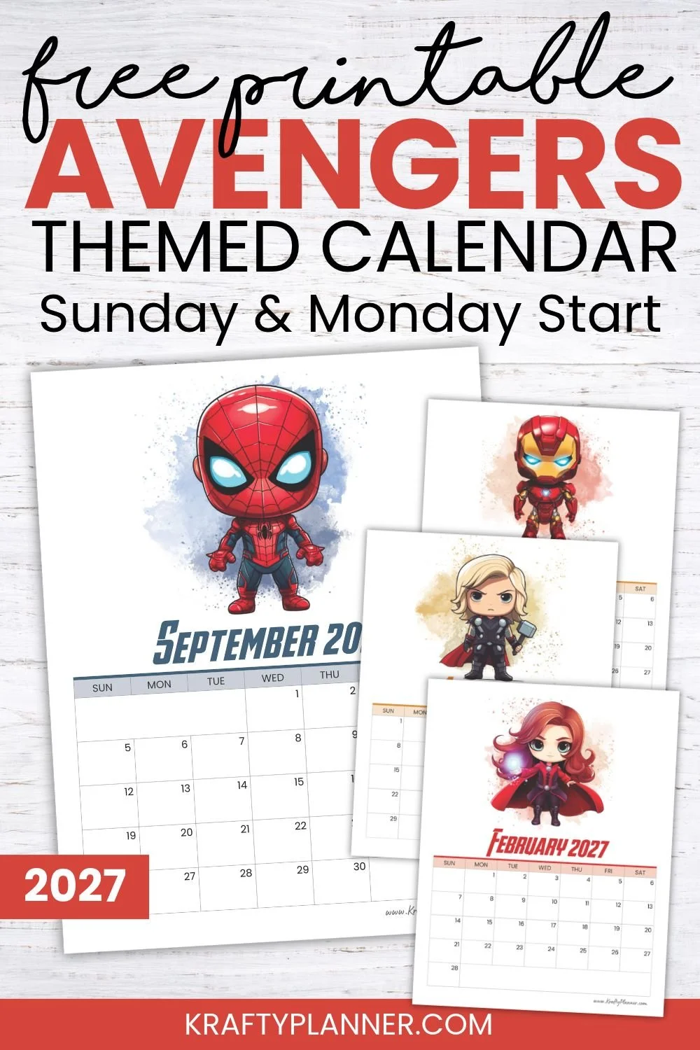 Free Printable 2027 Avengers-Themed Calendar