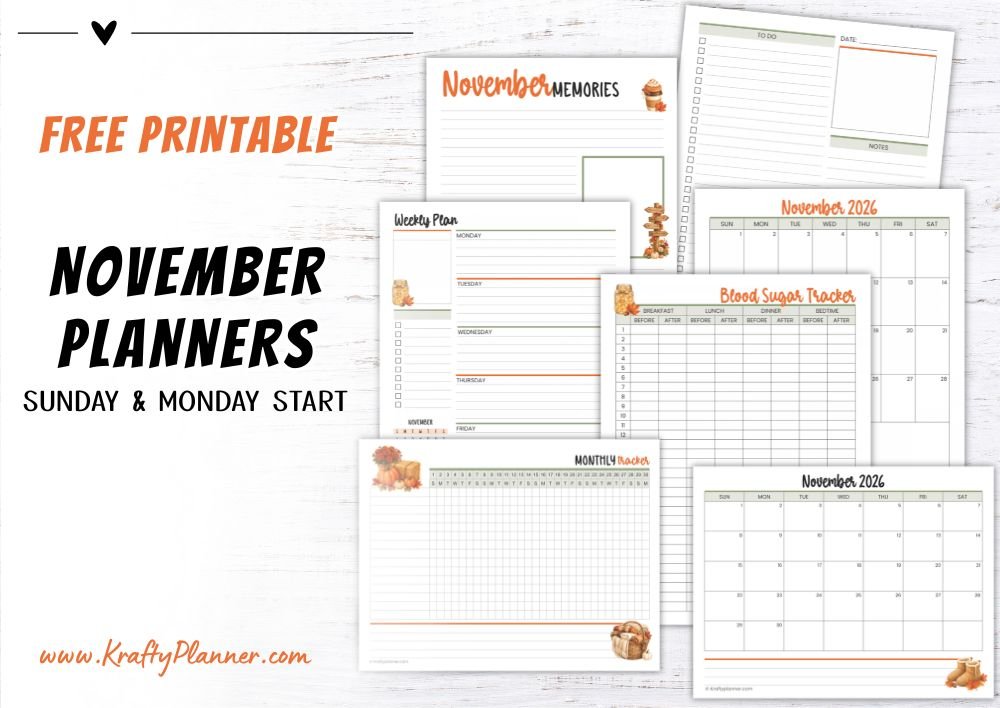 Free November 2026 Planner Printables: Cozy Harvest Collection