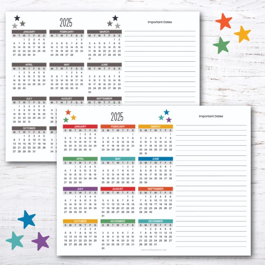 Landscape 2025 Year-at-a-Glance Calendar — Krafty Planner