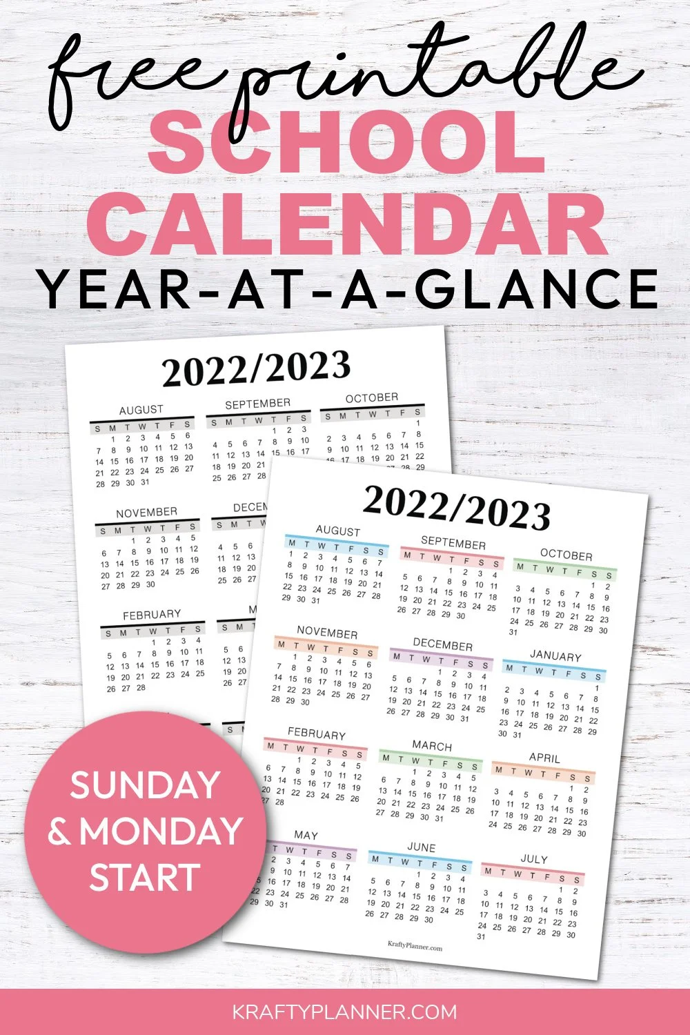 Free Printable Year at a Glance School Calendar — Krafty Planner