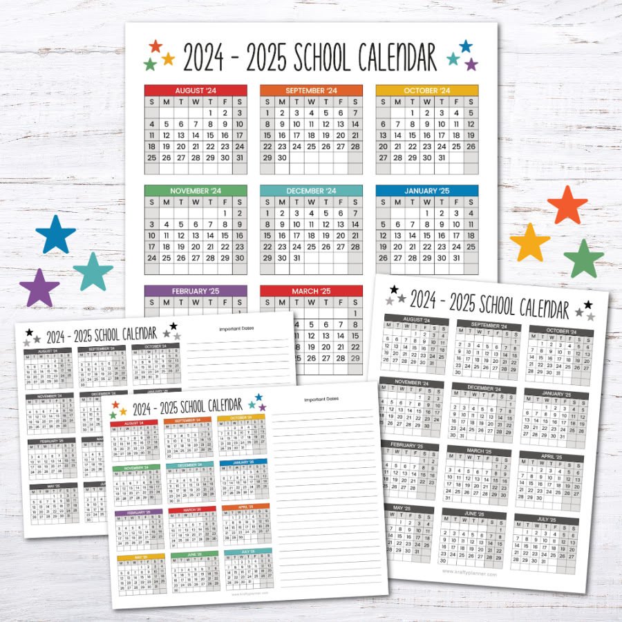 Free Printable 24/25 School Year Calendar — Krafty Planner