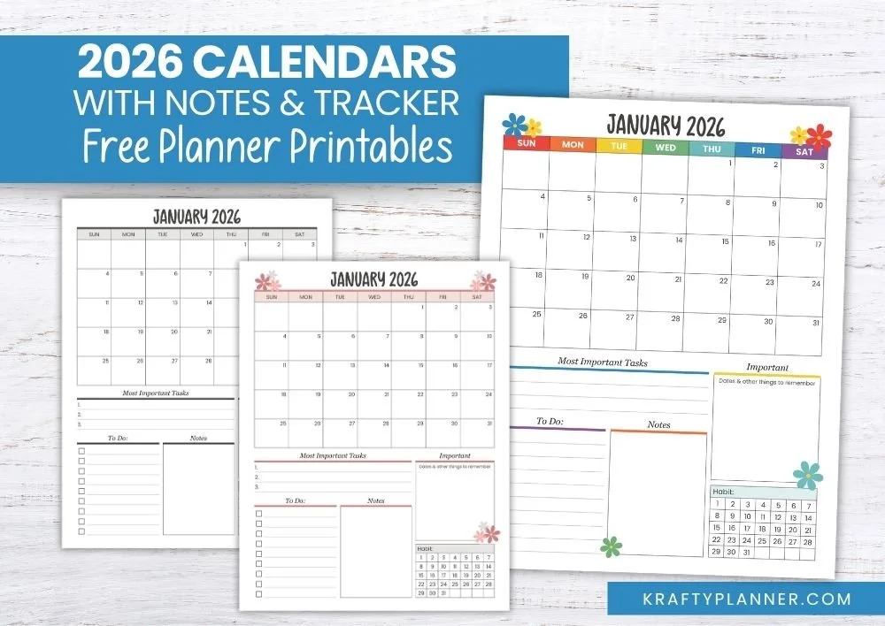 2026 Calendar With Notes To Dos More Krafty Planner