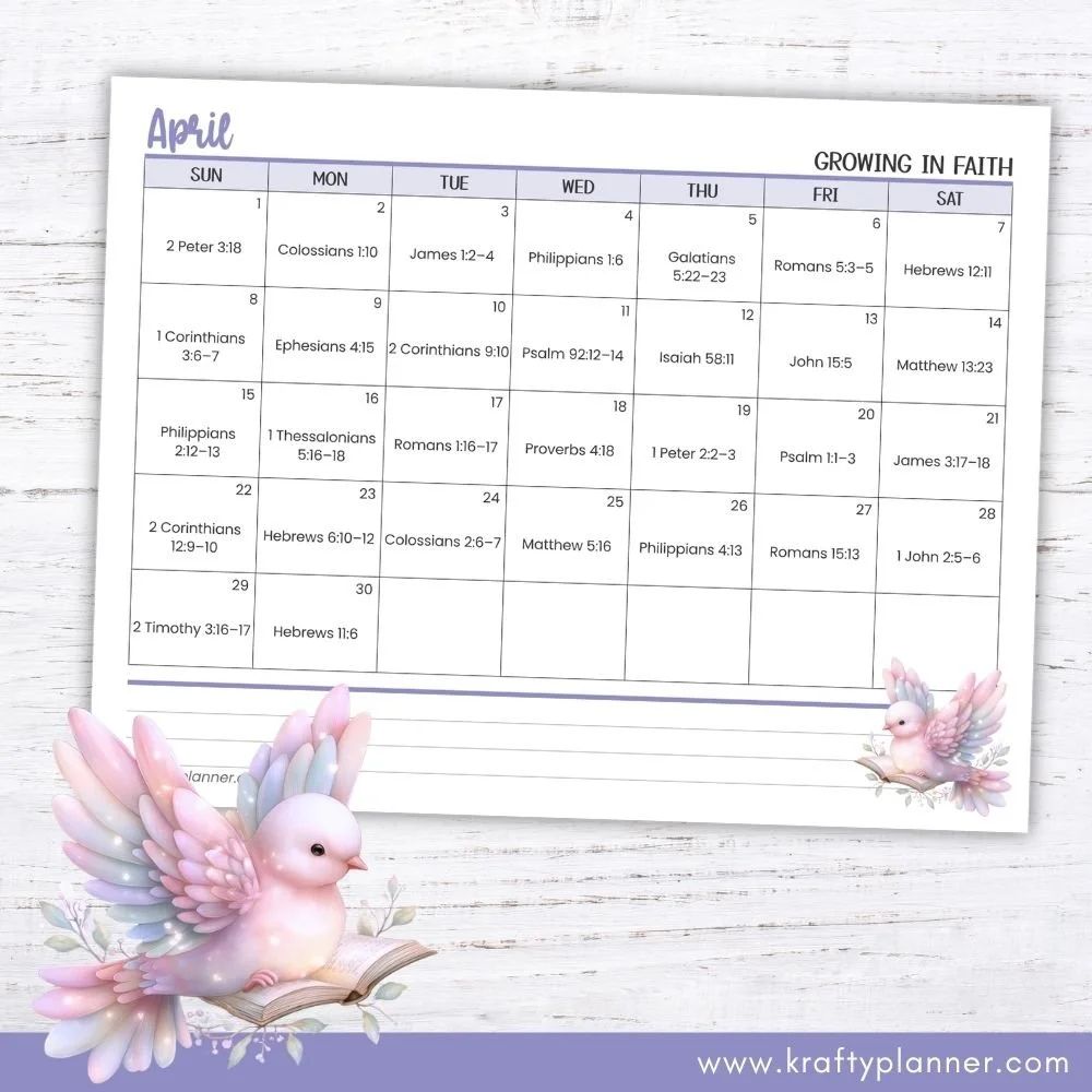 April Bible Verse Printable Calendar: Growing in Faith