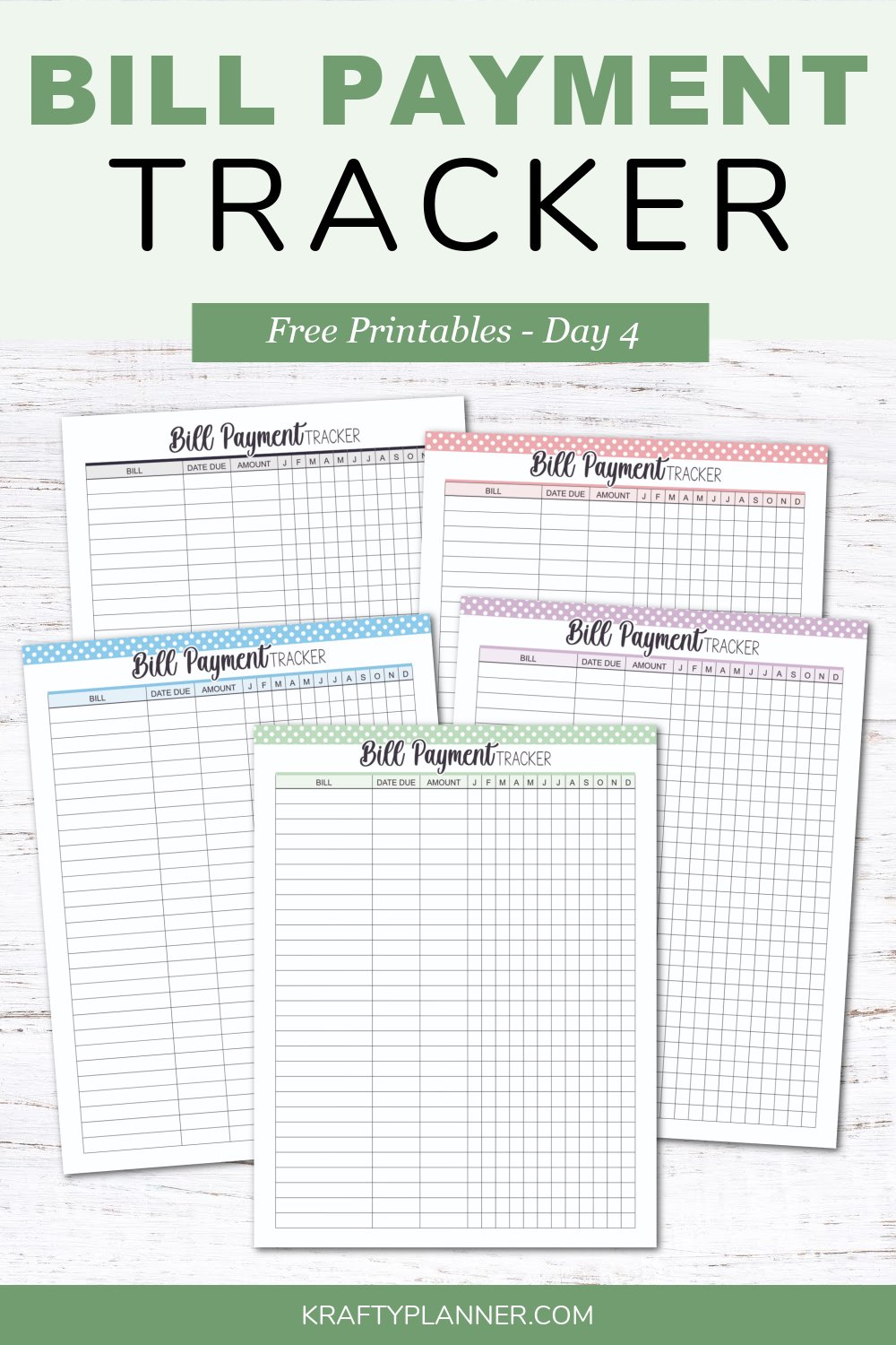 Bill Payment Tracker Free Printable (Day 4)