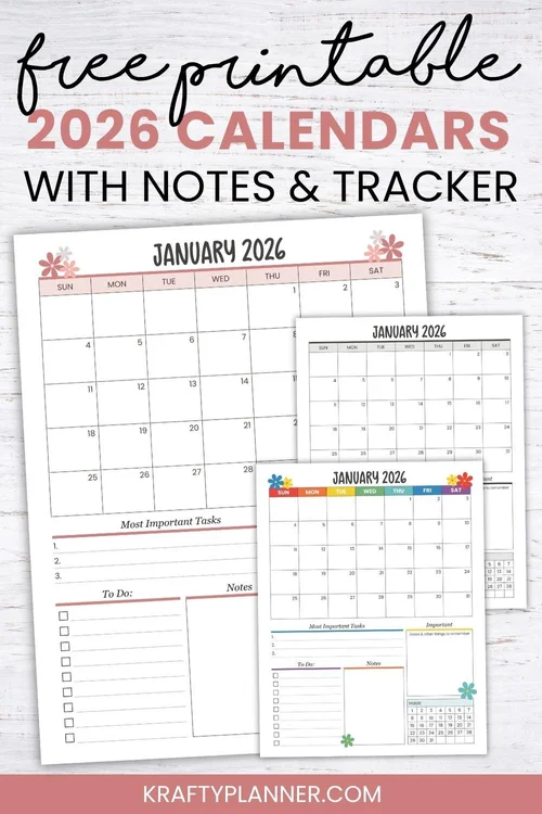 2026 Calendar With Notes To Dos More Krafty Planner