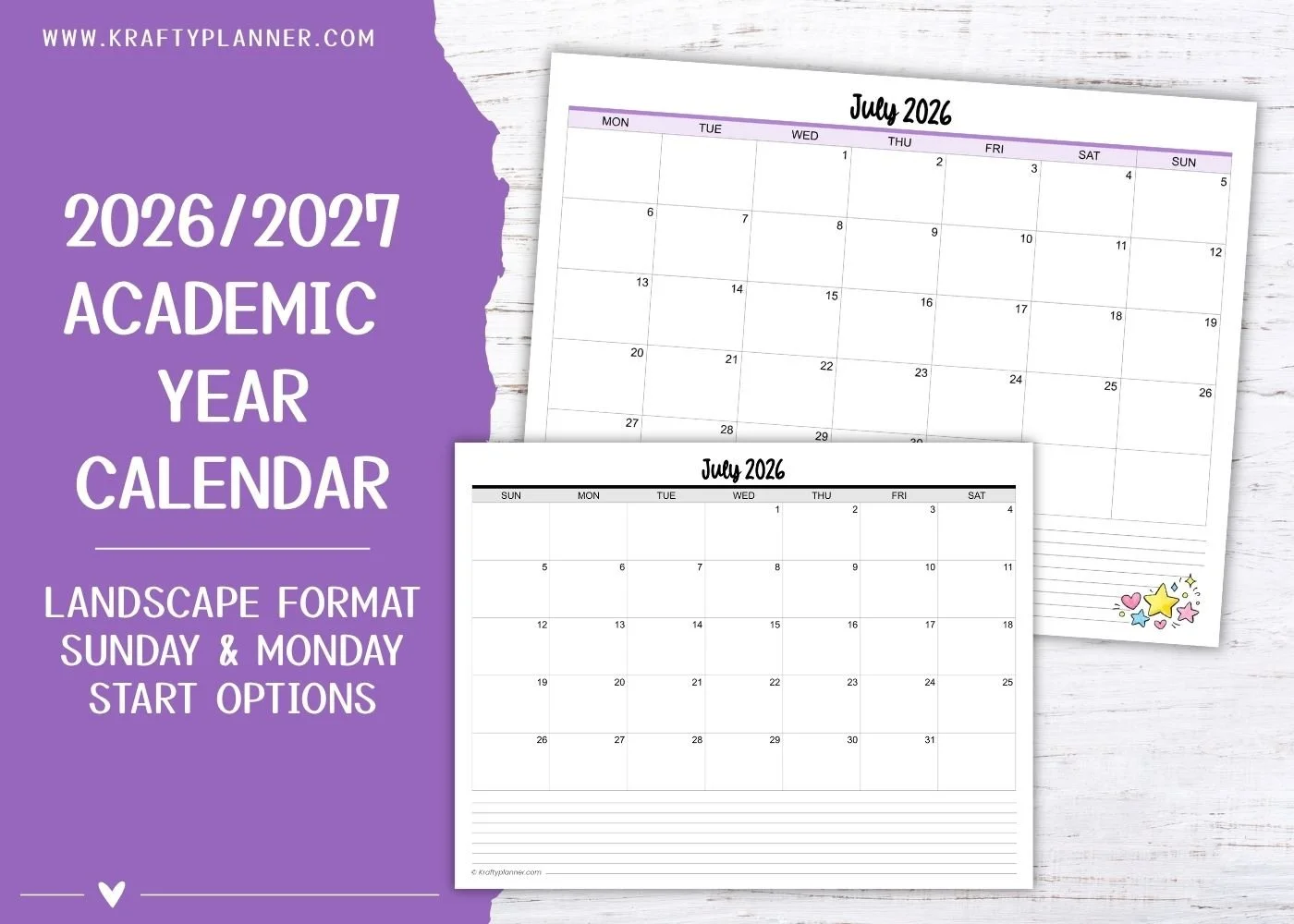 Free Printable 2026–2027 Academic Calendars (Landscape)