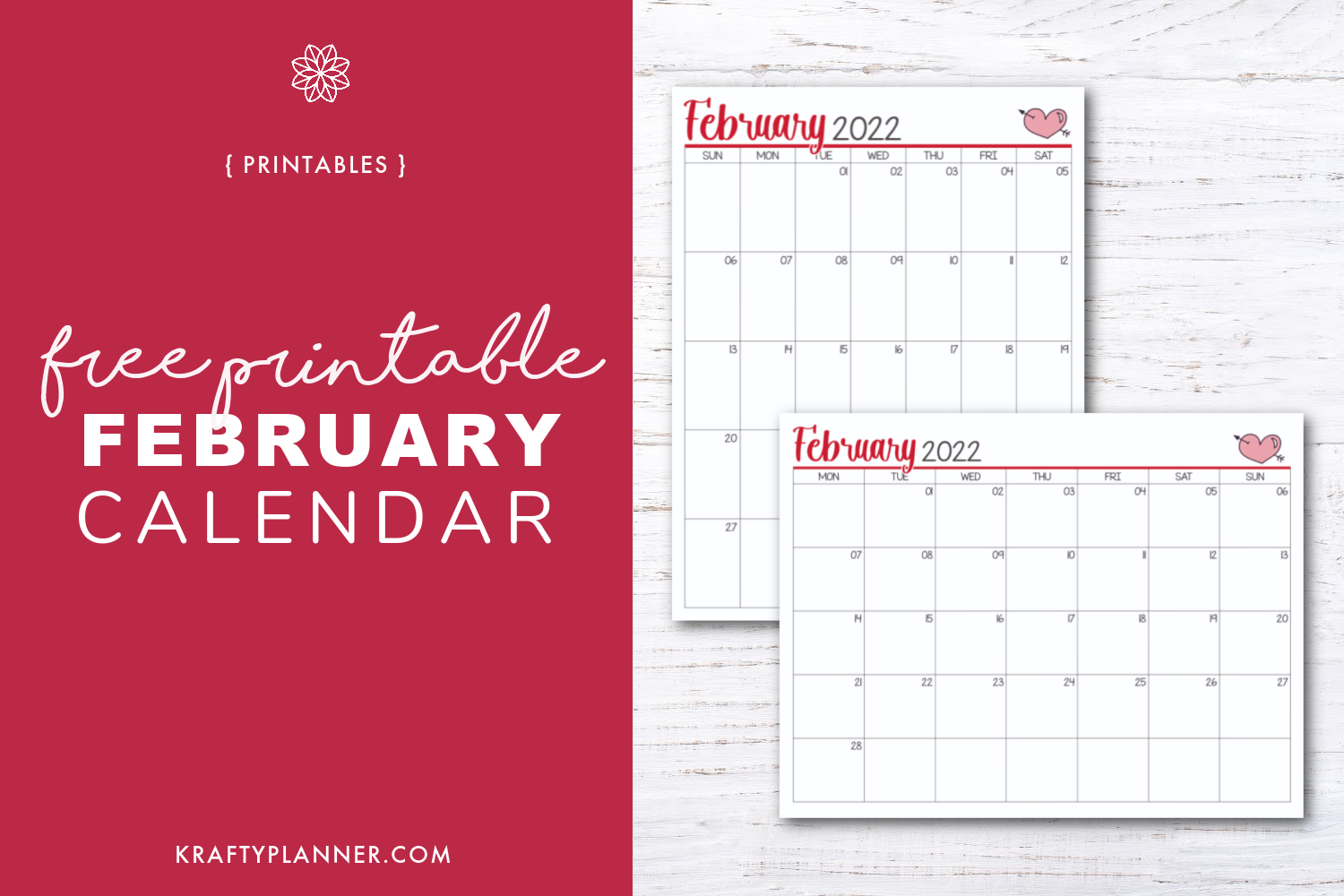 Free Printable February Calendar | the Krafty Planner