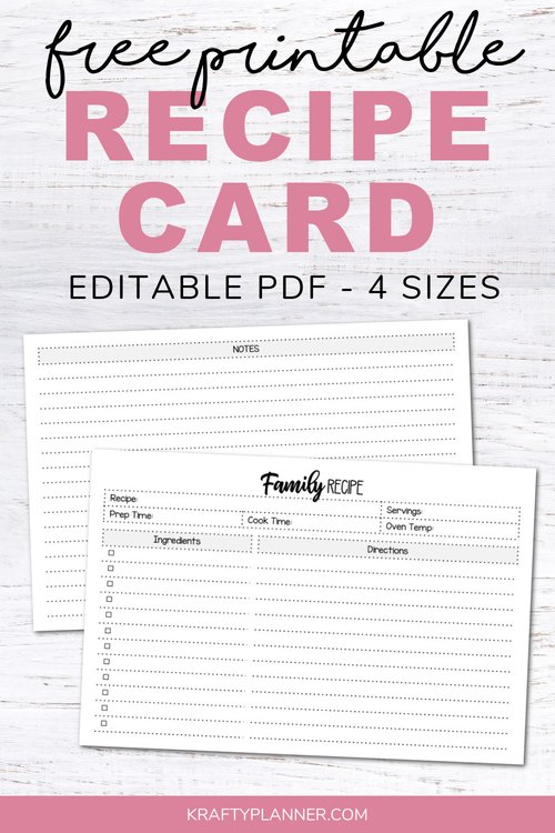 Recipe Template, Editable Family Recipe Cards, Printable Recipe