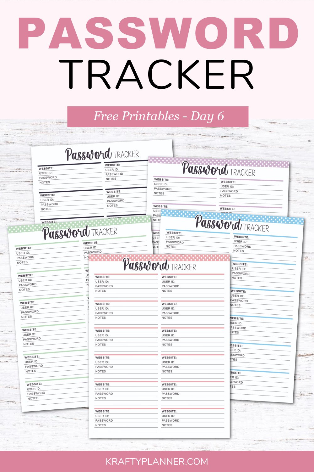 Password Tracker - Free Printable - Day 6