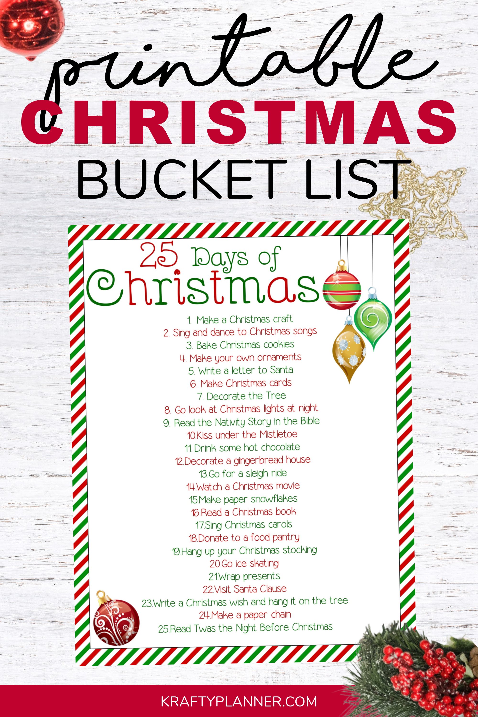 25 Days of Christmas - Printable Bucket List