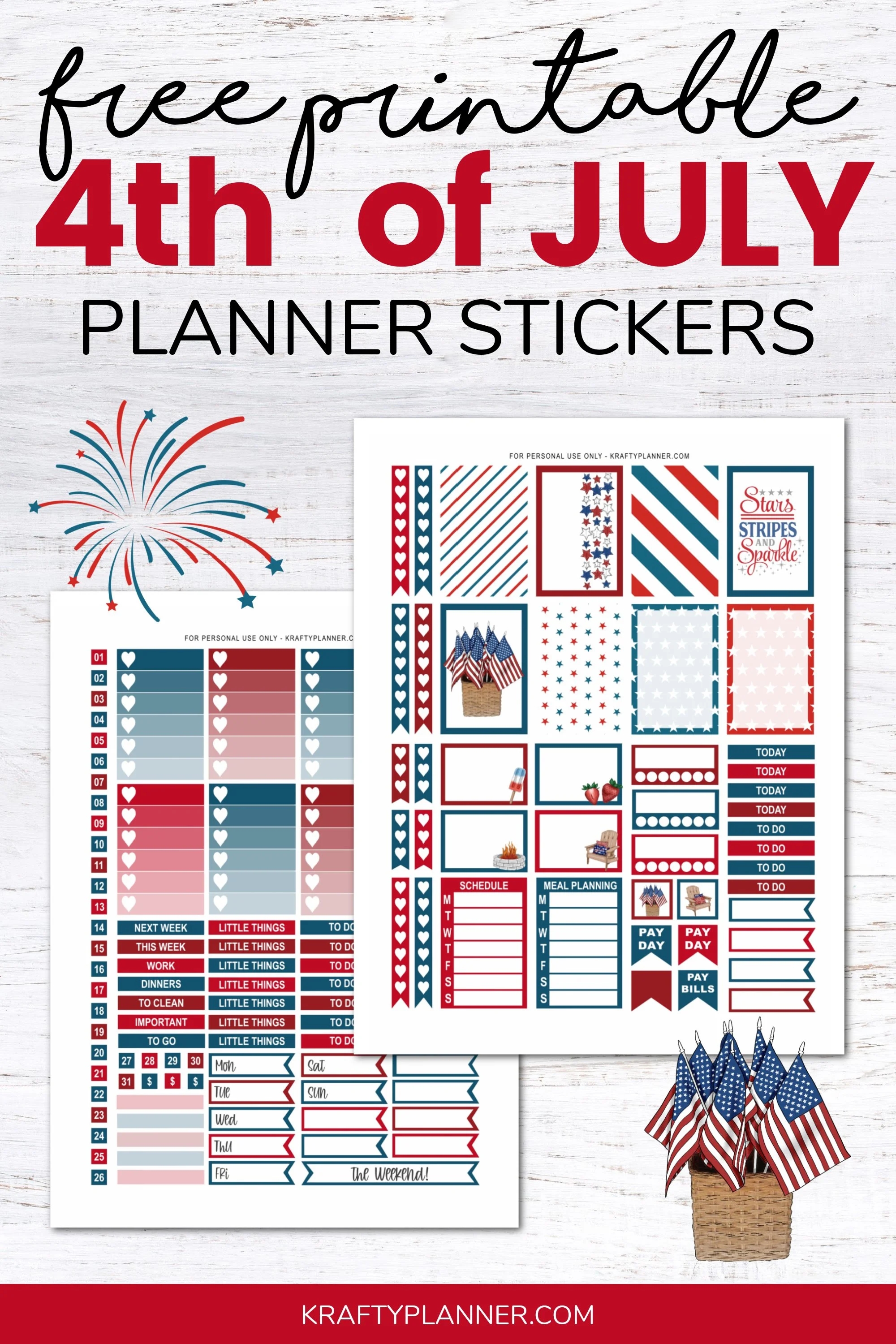 Free Printable 4th of JULY Planner Stickers — Krafty Planner