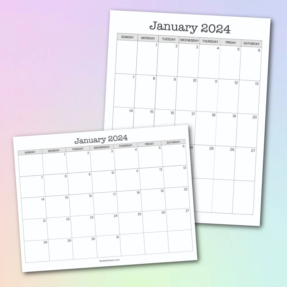 Free Printable Black and White 2024 Calendar — Krafty Planner