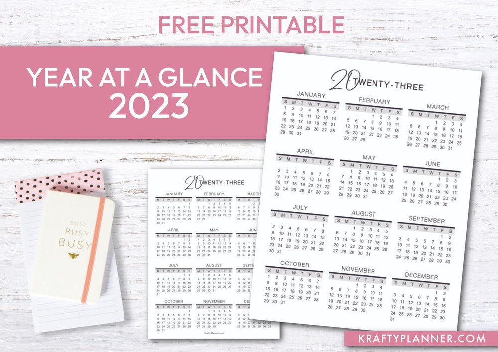 2023 Year-At-A-Glance Free Printable — Krafty Planner