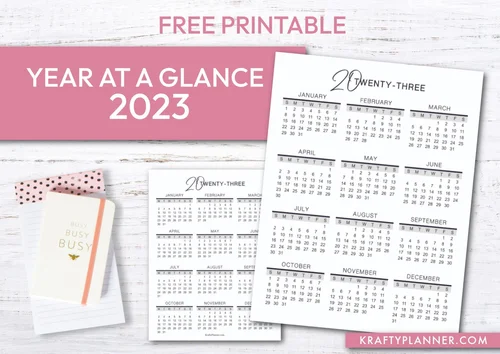 2023 Year-At-A-Glance Free Printable — Krafty Planner