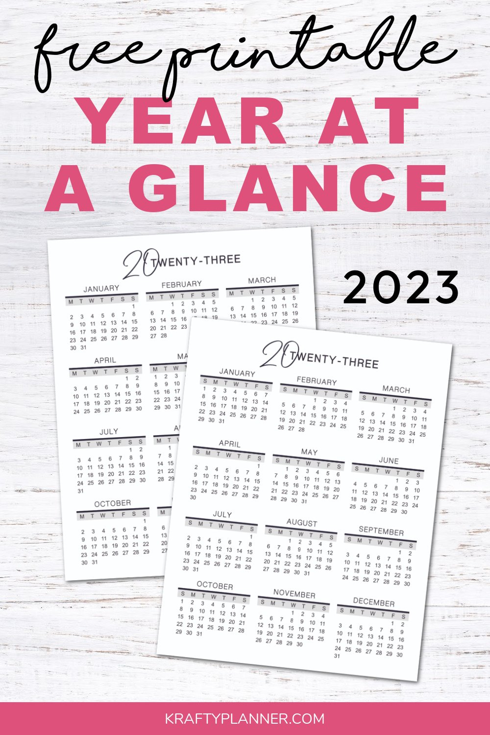 2023 Year-At-A-Glance Free Printable