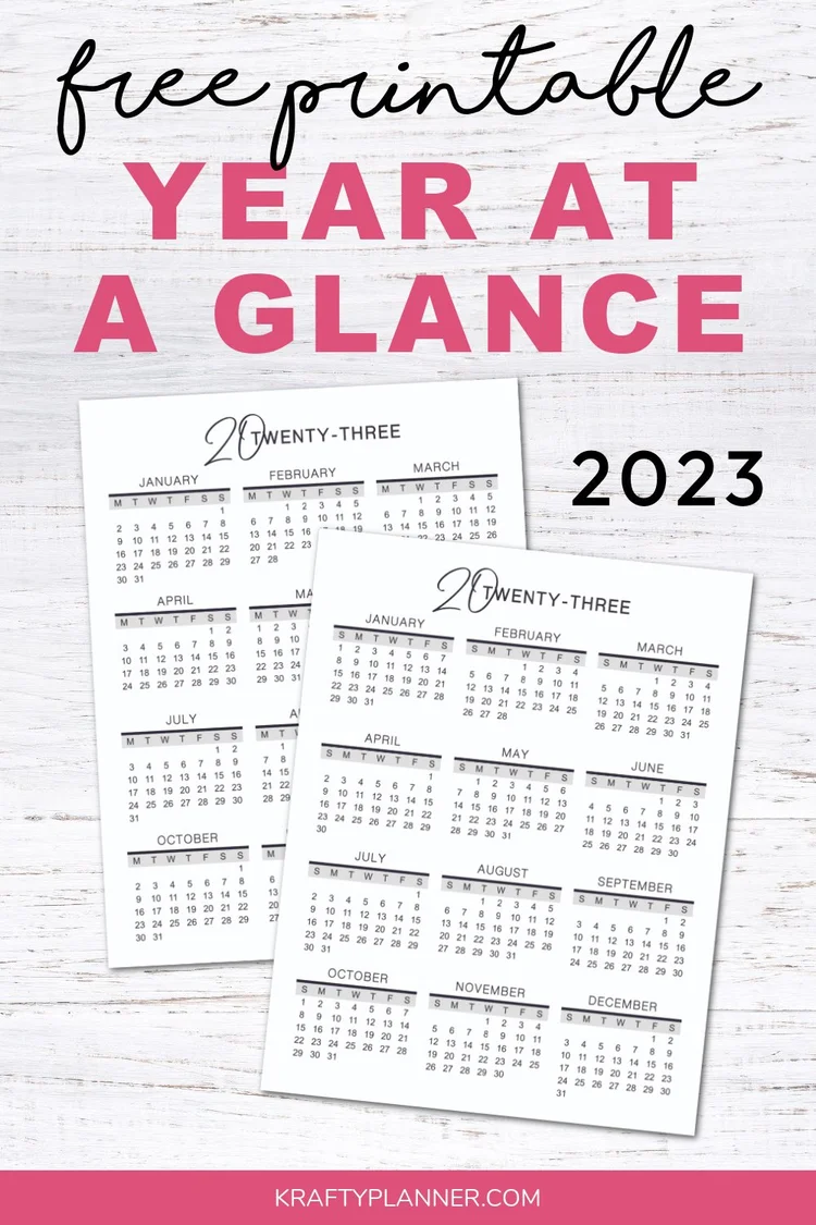2023 Year-At-A-Glance Free Printable — Krafty Planner