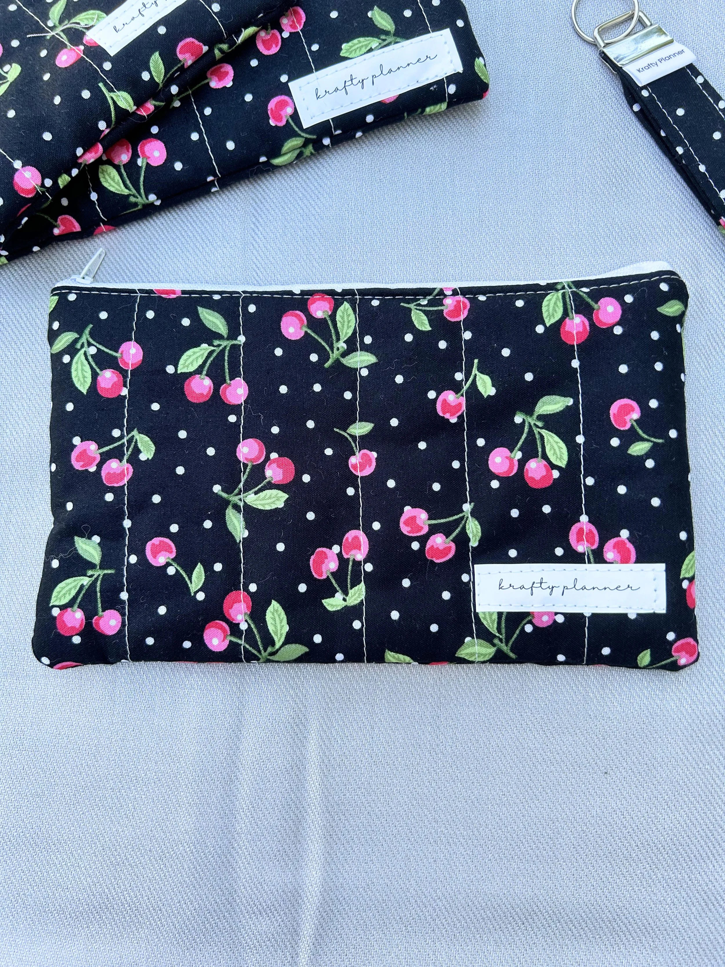 Black Cherry Large Pencil Case | Quilted Zipper Pouch