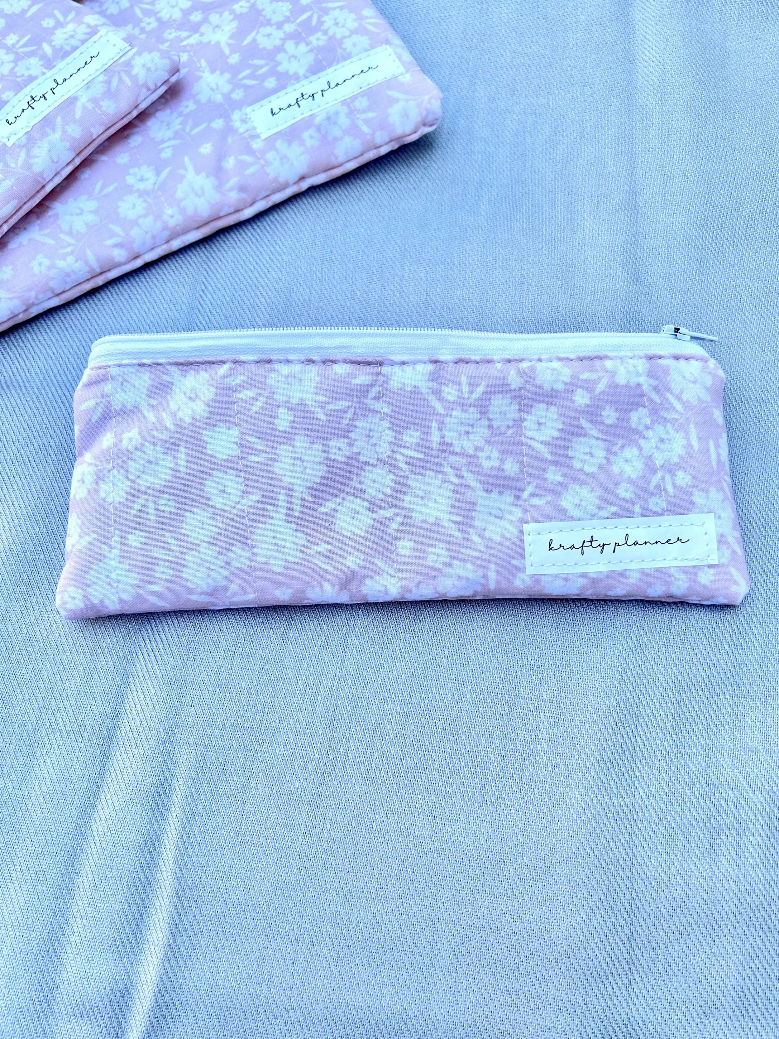 Dusty Pink Small Pencil Case | Quilted Zipper Pouch