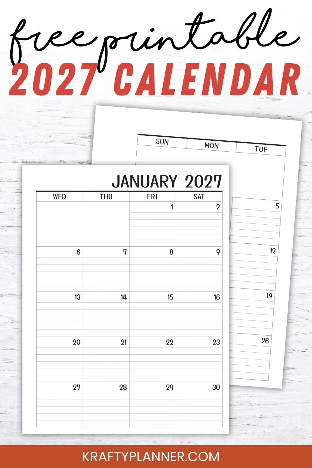 Free Printable 2027 2-Page Monthly Calendar