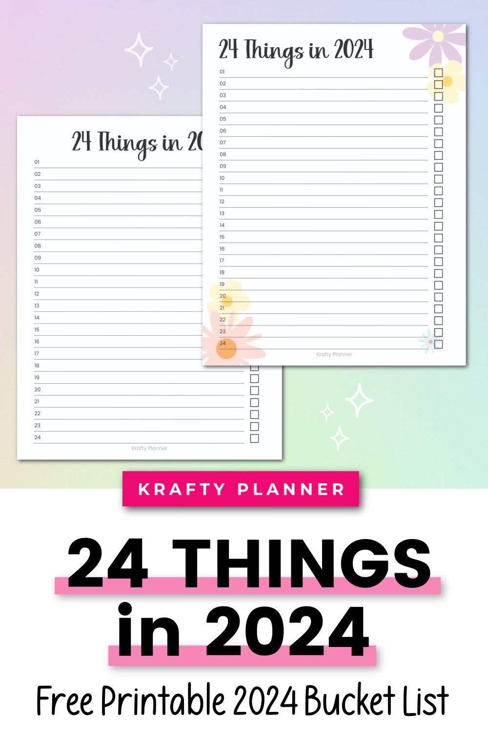 24 Things in 2024 - Free Printable 2024 Bucket List