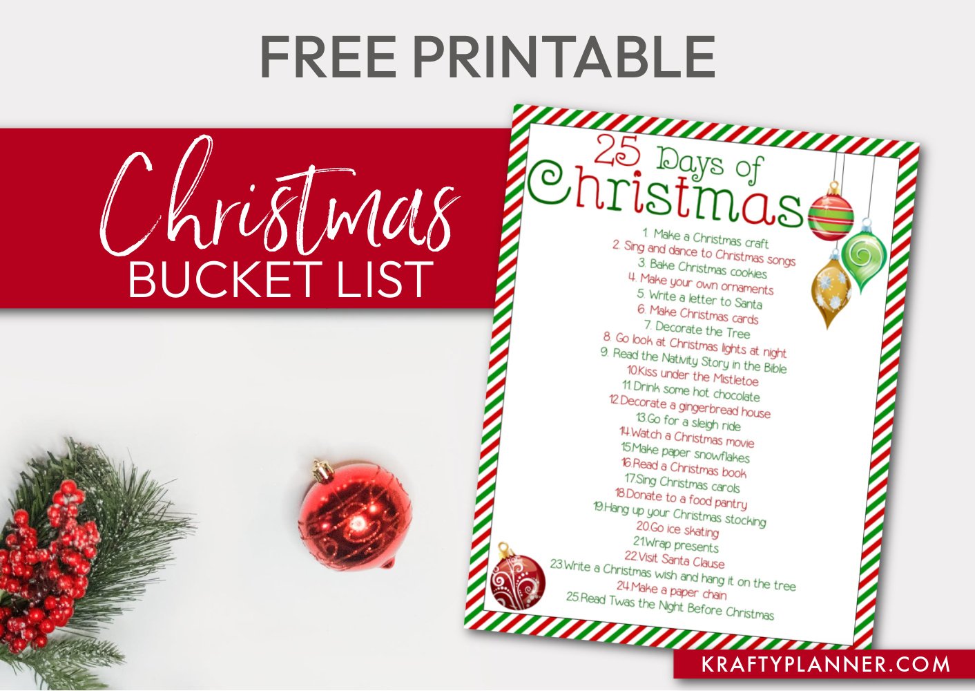 25 Days of Christmas Free Printable Bucket List