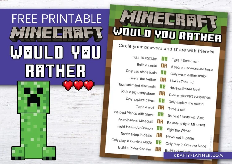 Minecraft “Would You Rather” Printable — Krafty Planner
