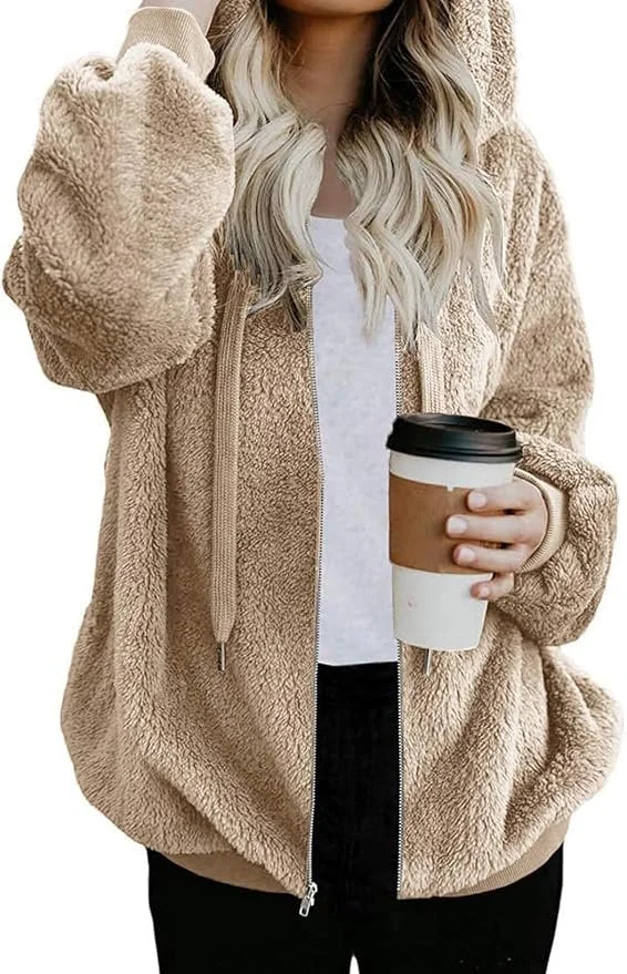 Sherpa Fleece Zip-Up Hoodie Jacket