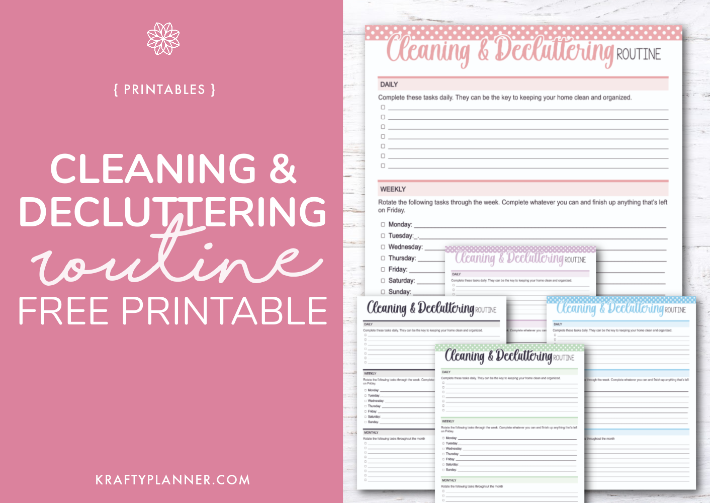 Cleaning and Decluttering Routine Worksheet | Free Printable (Day 2) — Krafty Planner