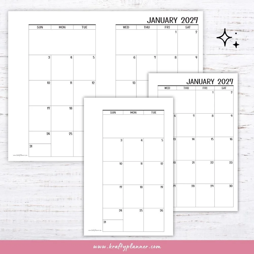Free Printable 2027 Half-Size Calendar