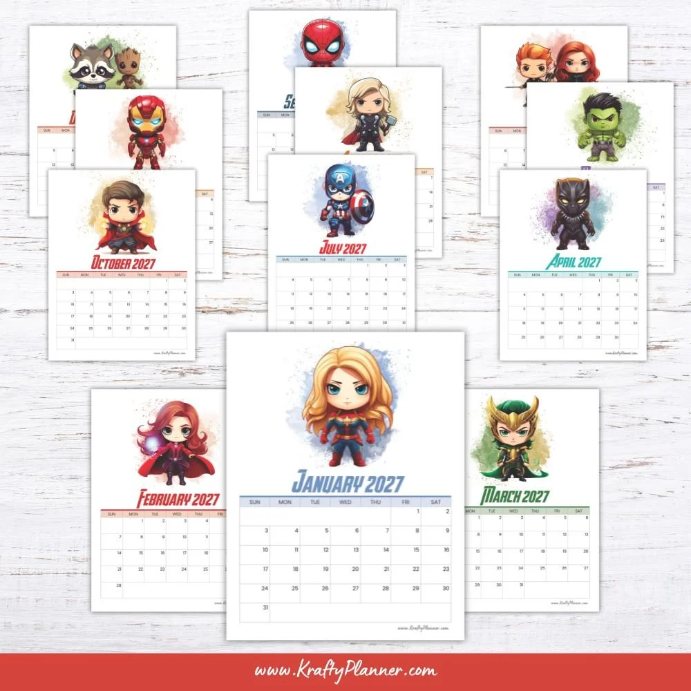 Free Printable 2027 Avengers-Themed Calendar