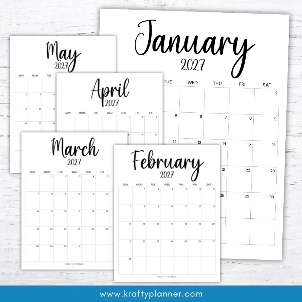 Free Printable 2027 Minimalist Calendar