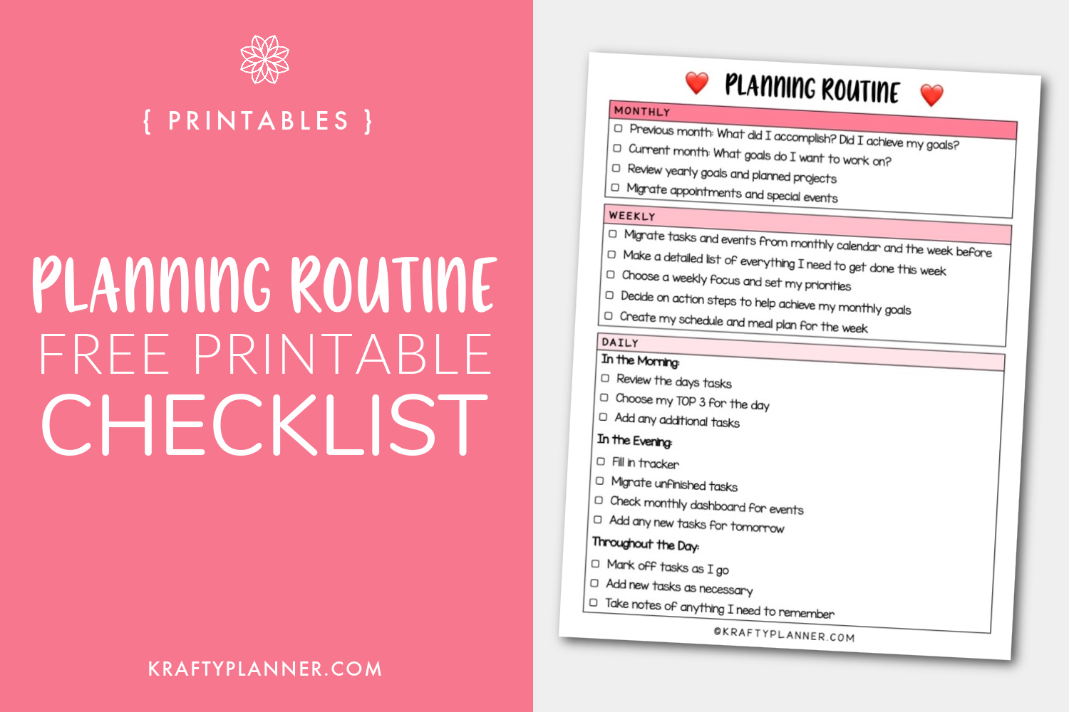 Planning Routine Free Printable Checklist