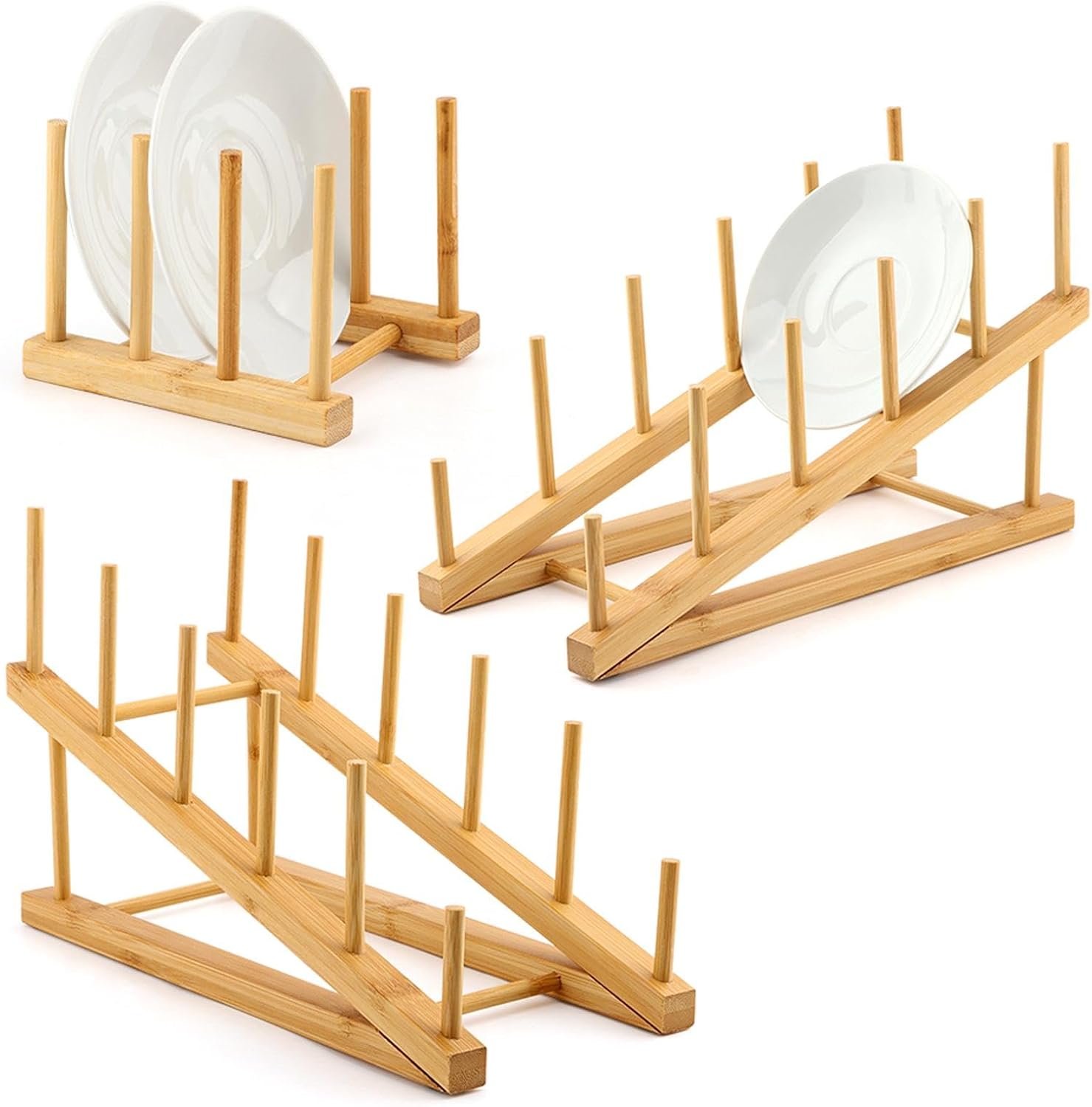 3-Piece Bamboo Dish Drying Rack Set