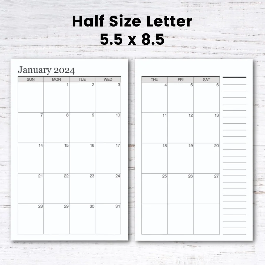 Free Printable Half Size 2024 Calendar — Krafty Planner