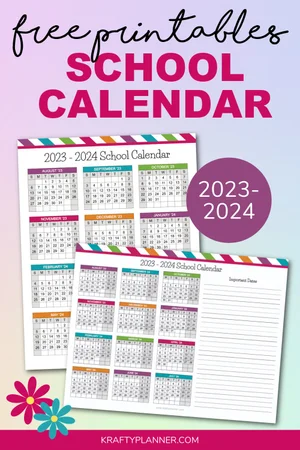 Free Printable 2023-2024 School Calendars — Krafty Planner