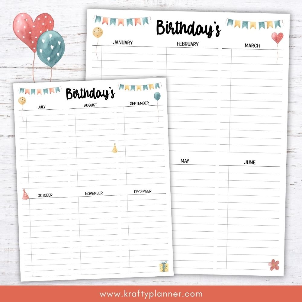New Birthday Tracker: Extra Space for Each Month (Requested)