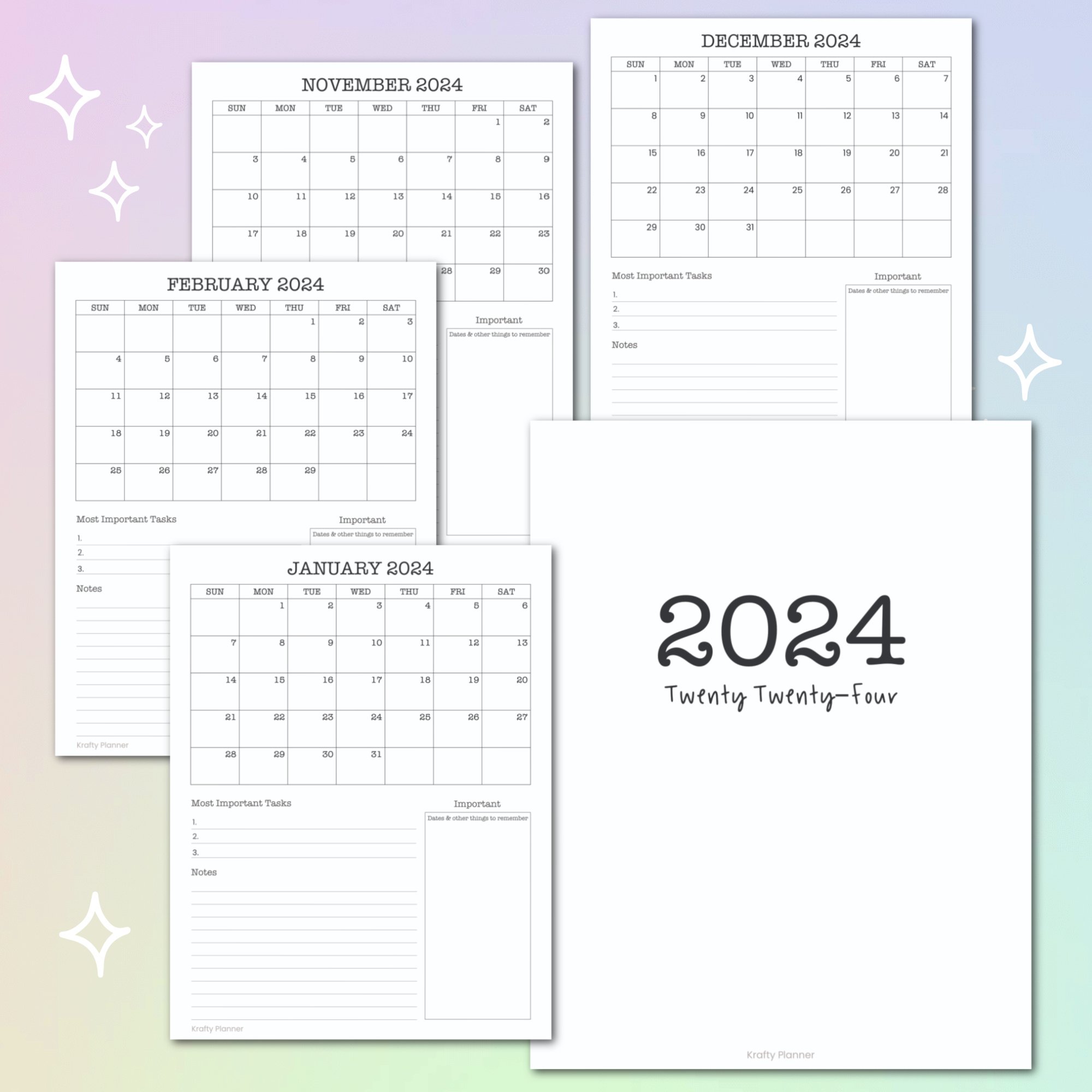 Free Printable 2024 Calendar with Notes and Task List