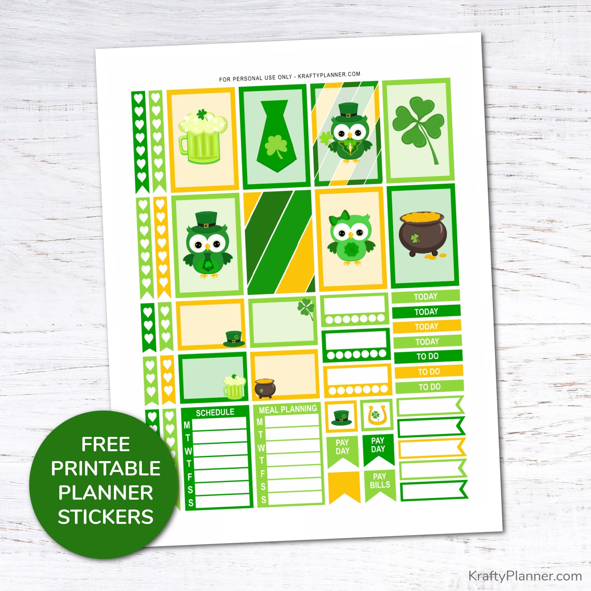 Free Printable St. Patrick's Day Planner Stickers