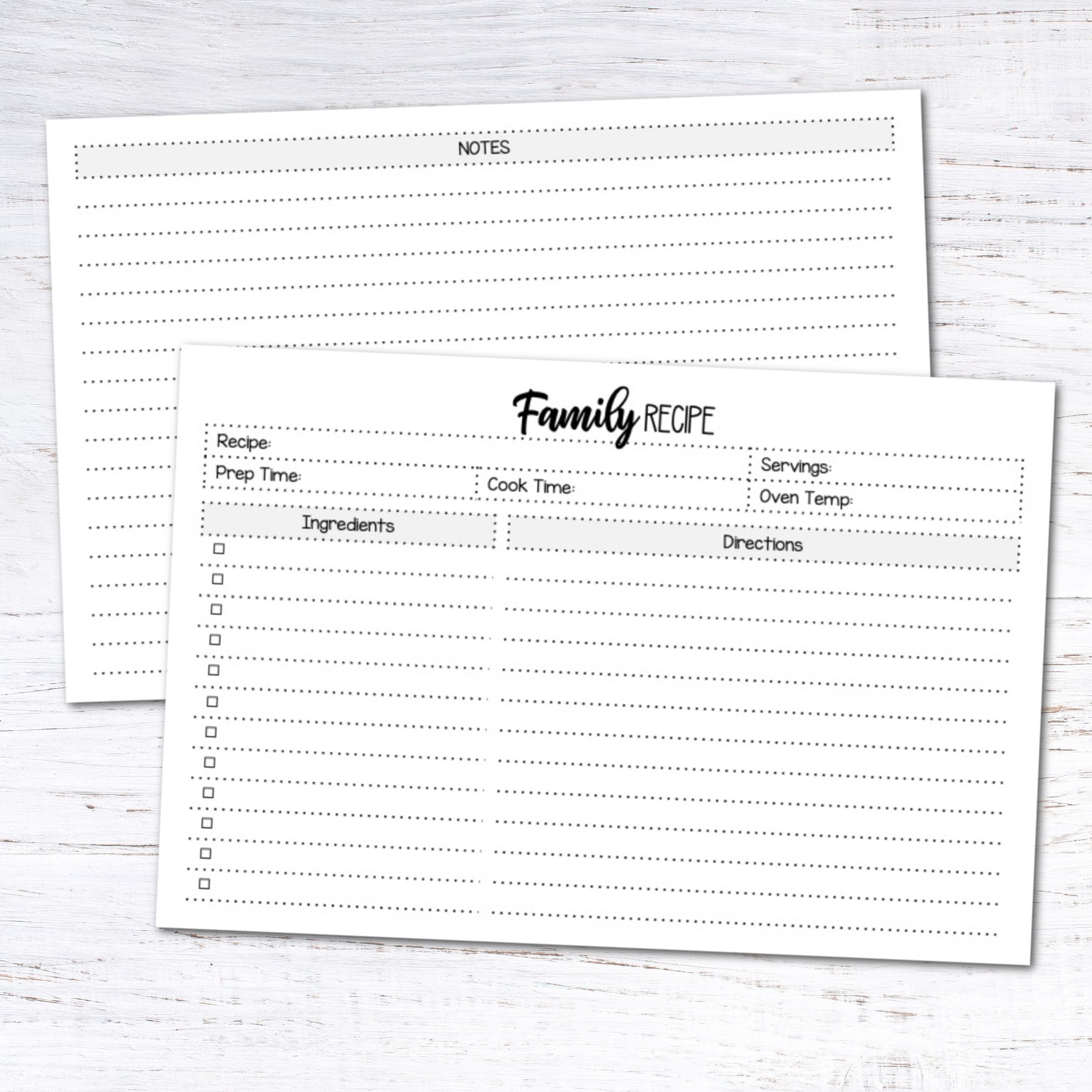 Editable Recipe Sheet Template Printables - Small Photo