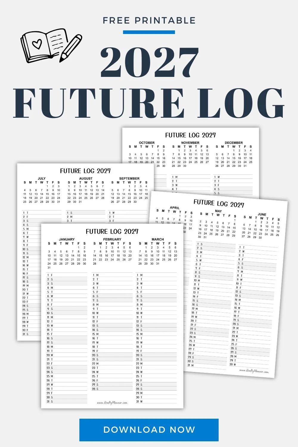 Free Printable 2027 Future Log: Year at a Glance + Calendex