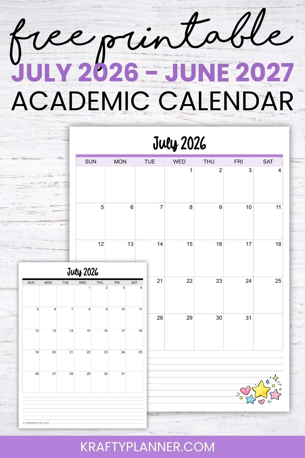 Free Printable 2026–2027 Academic Calendars (Portrait)