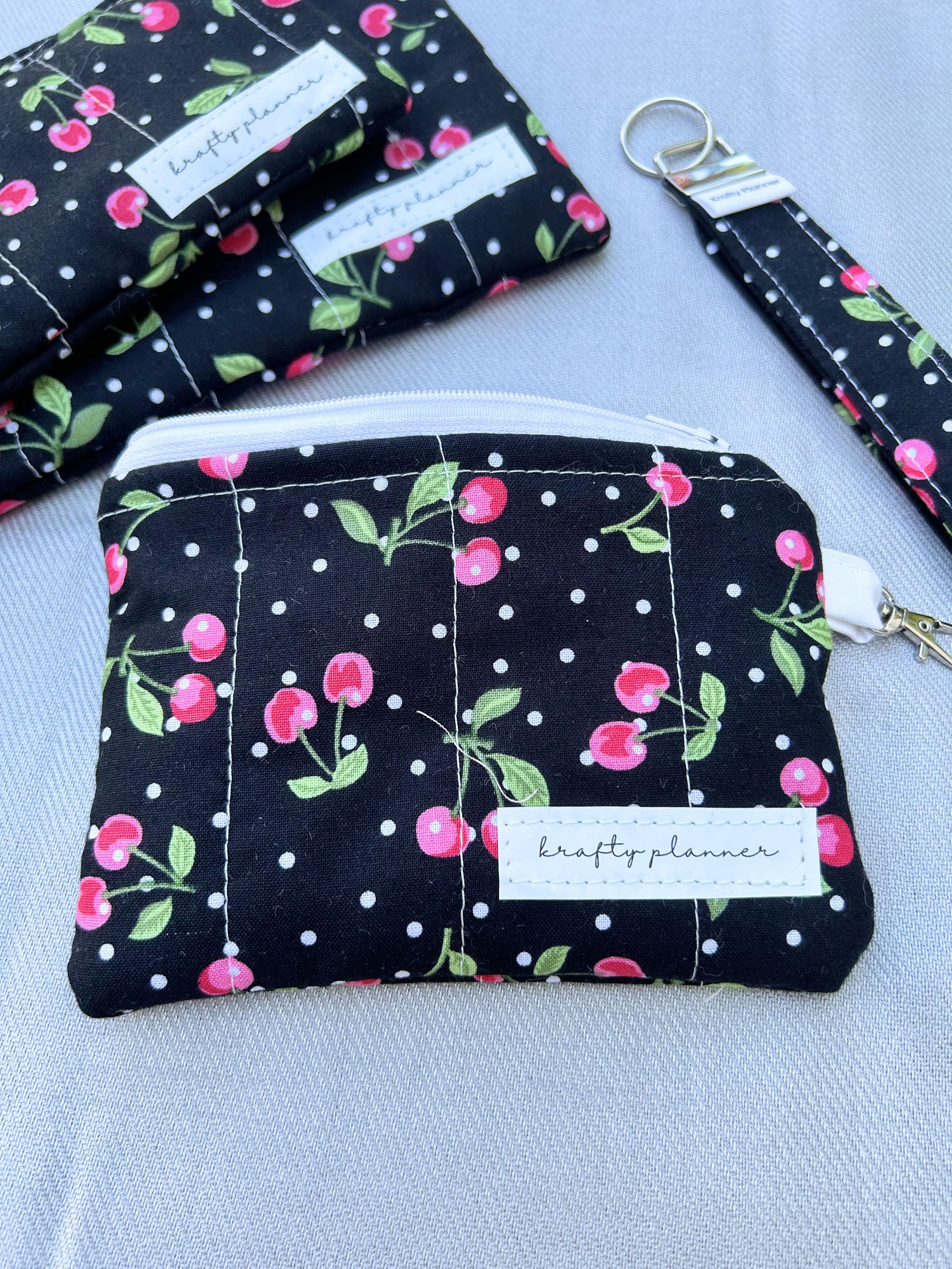 Black Cherry Keychain Wallet | Quilted Zipper Card Holder