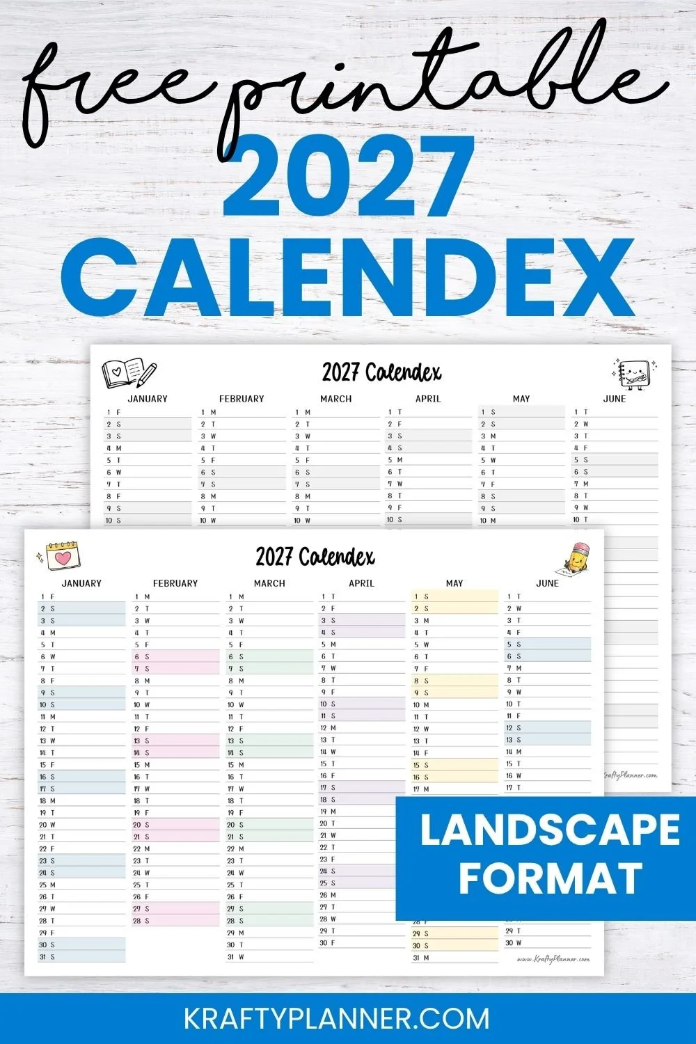 Free 2027 Calendex: Landscape Version