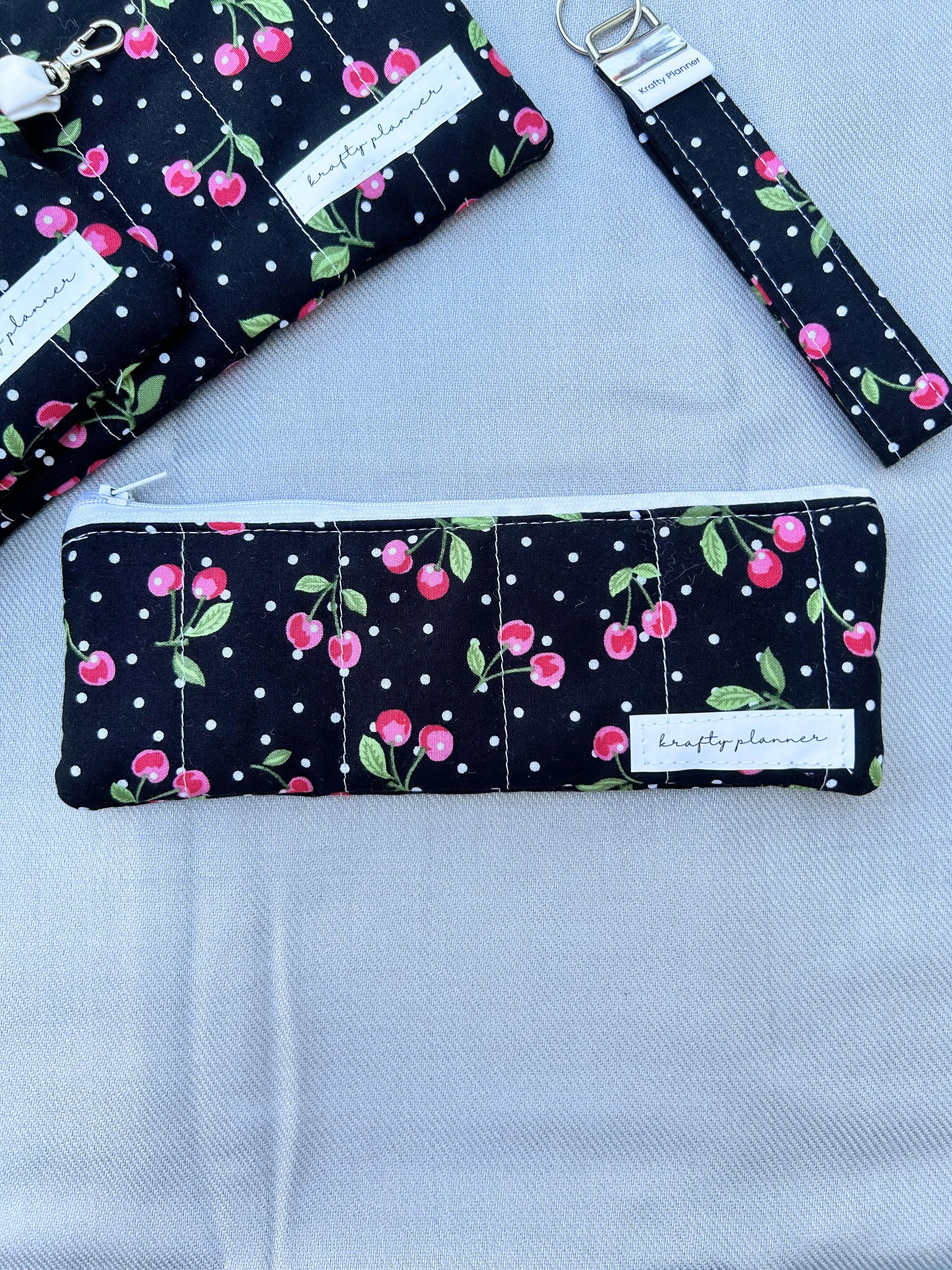 Black Cherry Small Pencil Case | Quilted Zipper Pouch