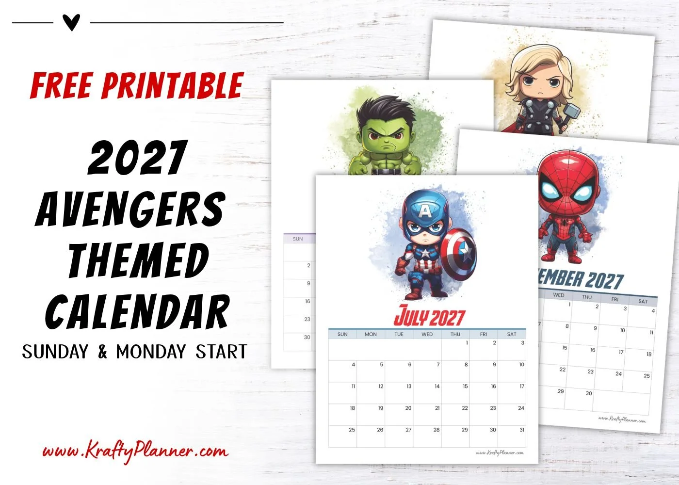 Free Printable 2027 Avengers-Themed Calendar