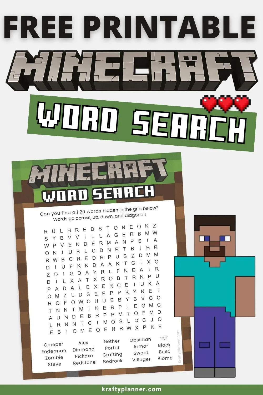 Free Printable Minecraft Word Search — Krafty Planner