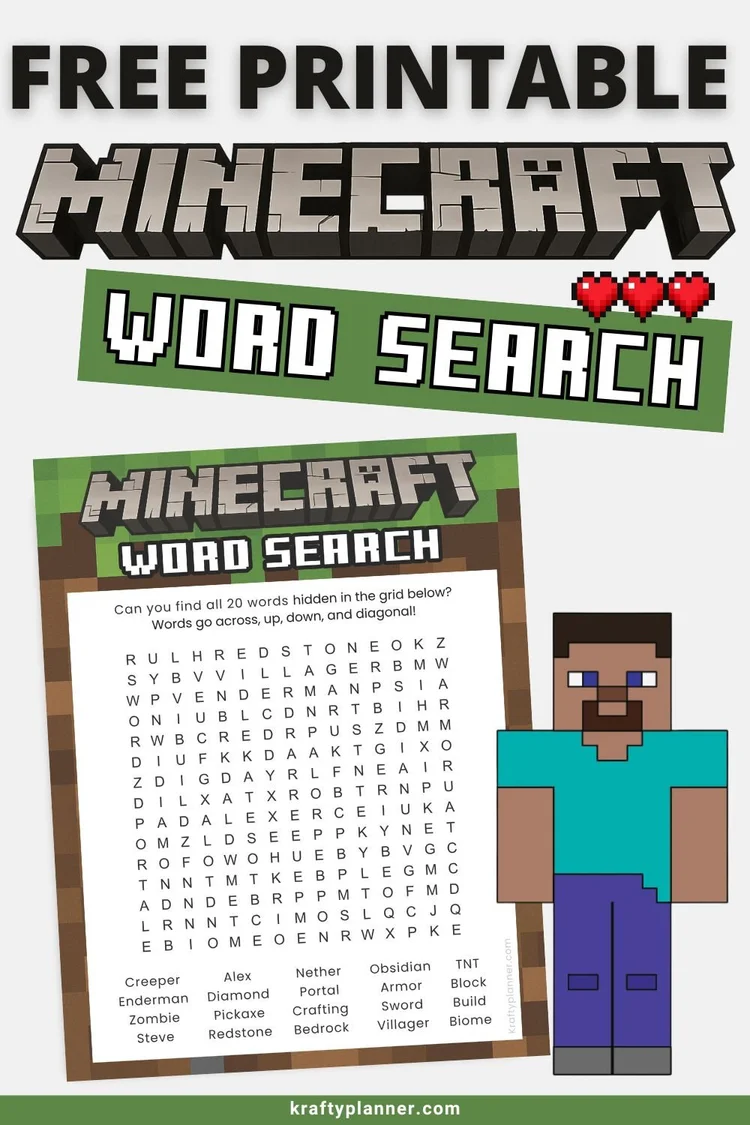 Free Printable Minecraft Word Search — Krafty Planner