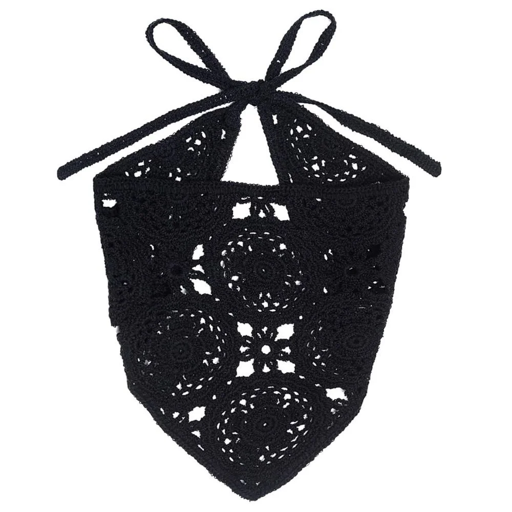 Black crochet head scarf bandana